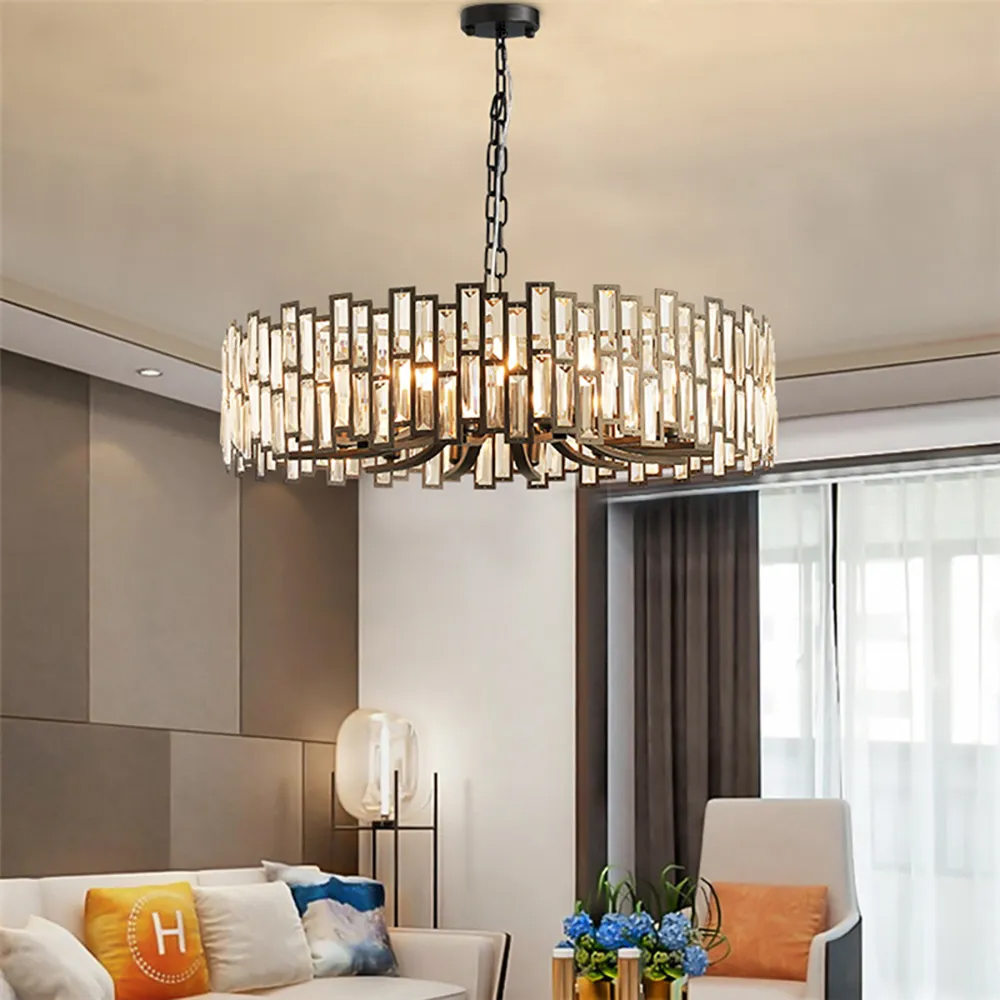 Clytia Modern Geometric Crystal Chandelier 14-Light with Adjustable Chain in Black
