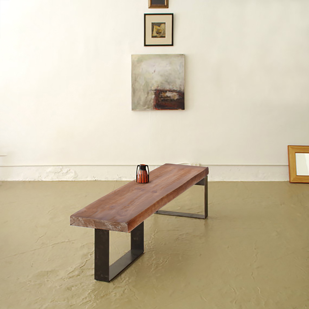 Rustic Natural Wood Bench Entryway Bench with Metal Legs