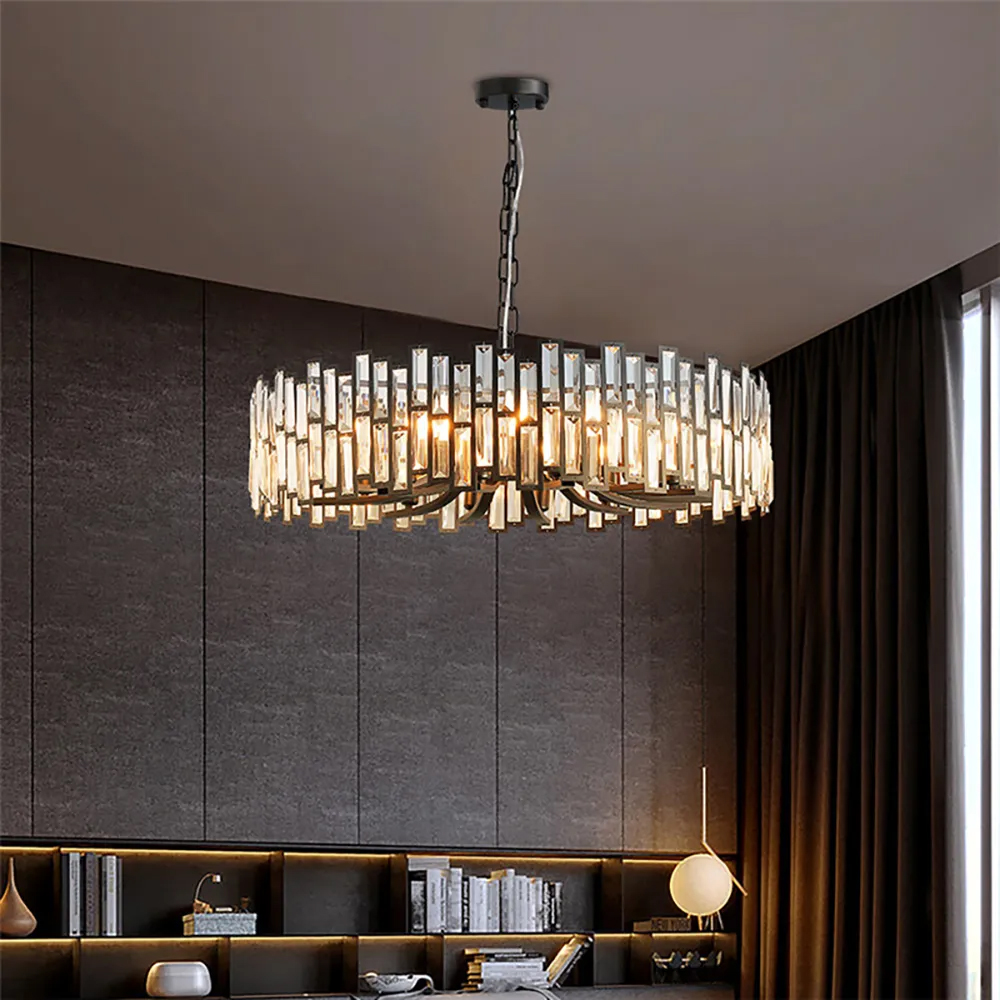 Clytia Modern Geometric Crystal Chandelier 10-Light with Adjustable Chain in Black