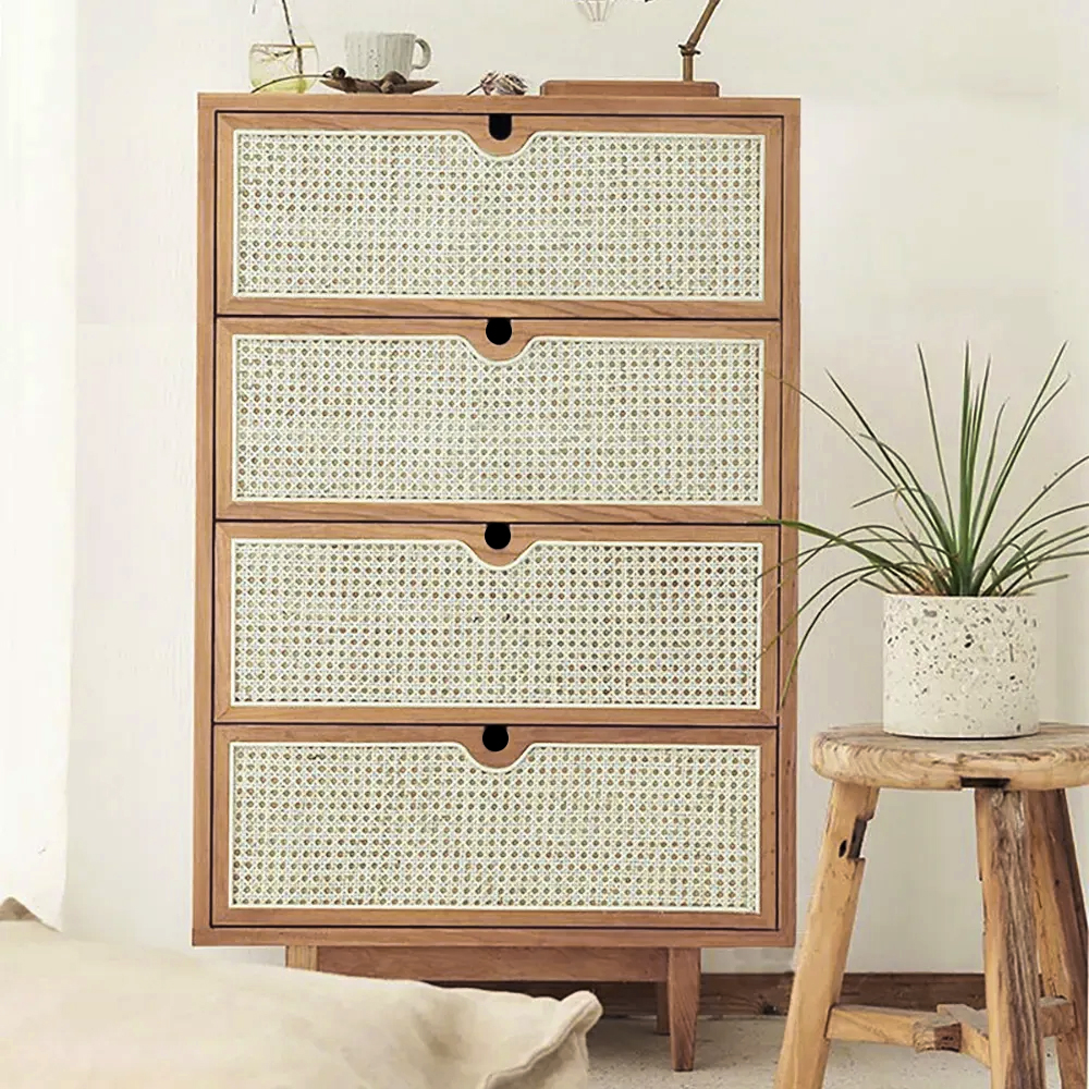 Image of Carled Nordic Natural 4 Drawers Chest Rattan Woven in Large