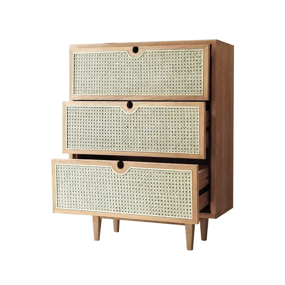 Carled Nordic Natural 3 Drawers Chest Rattan Woven in Small