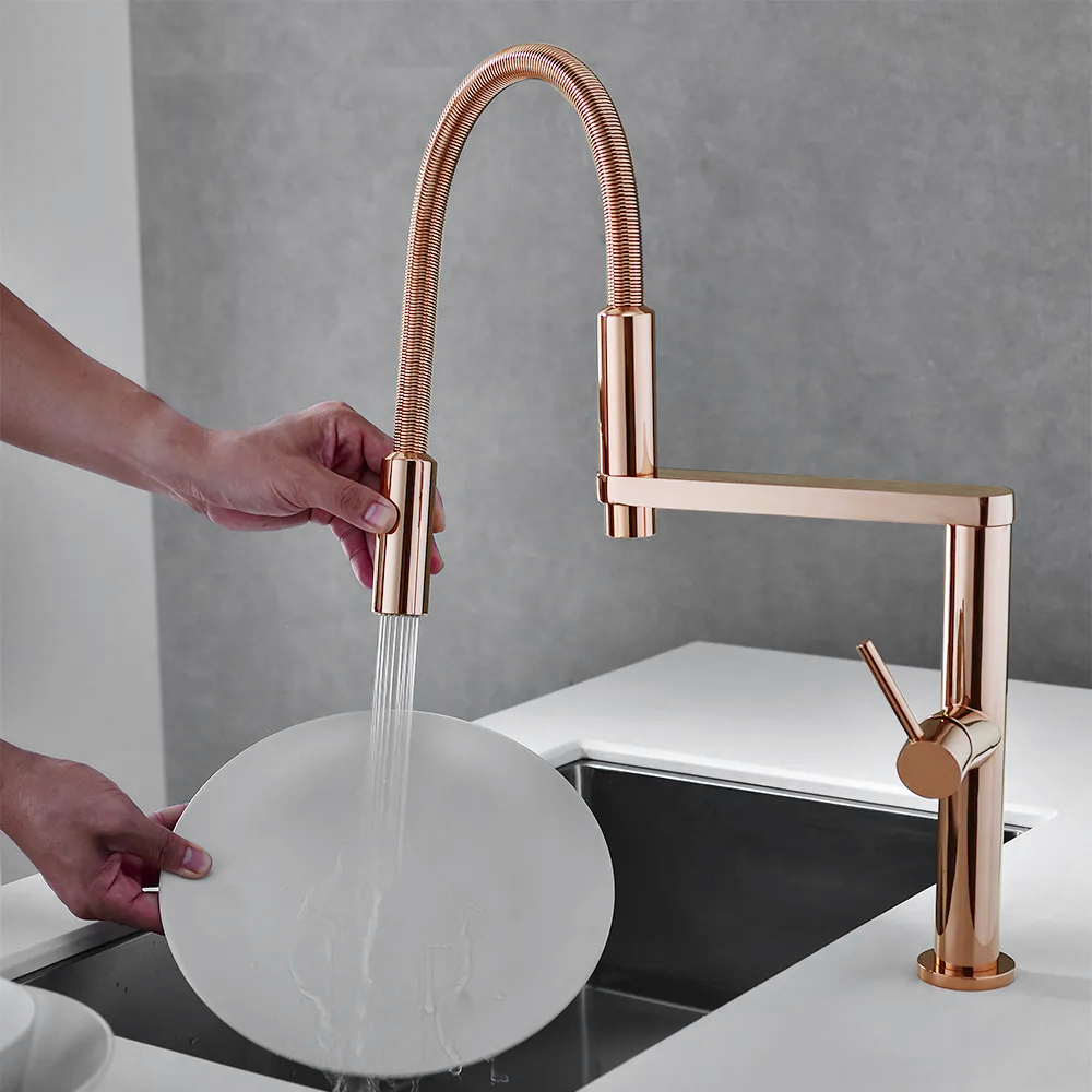 Rose Gold Monobloc High Arc Kitchen Mixer Tap Dualfunction