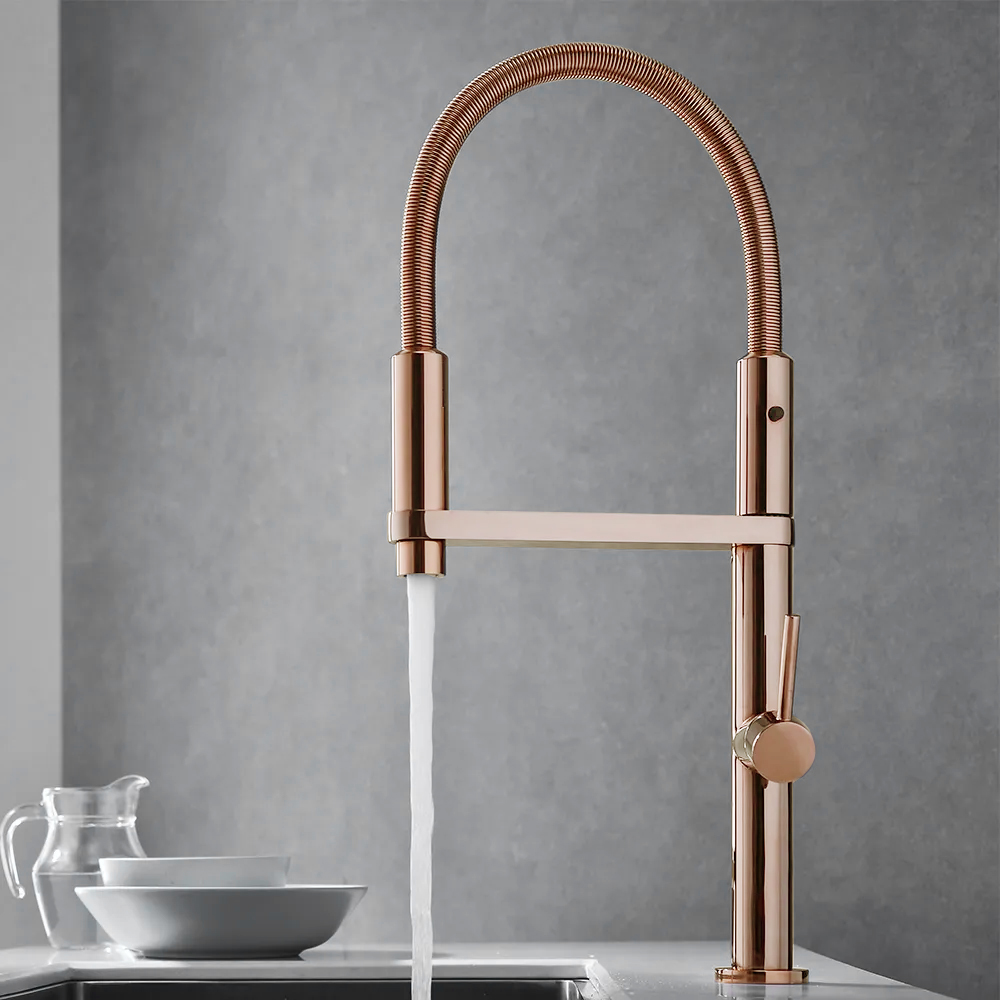 Rose Gold Monobloc High Arc Kitchen Mixer Tap Dualfunction