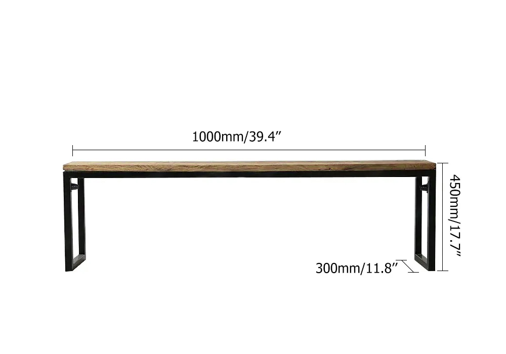 1000mm Farmhouse Hallway Bench Wood Bench with Metal Legs