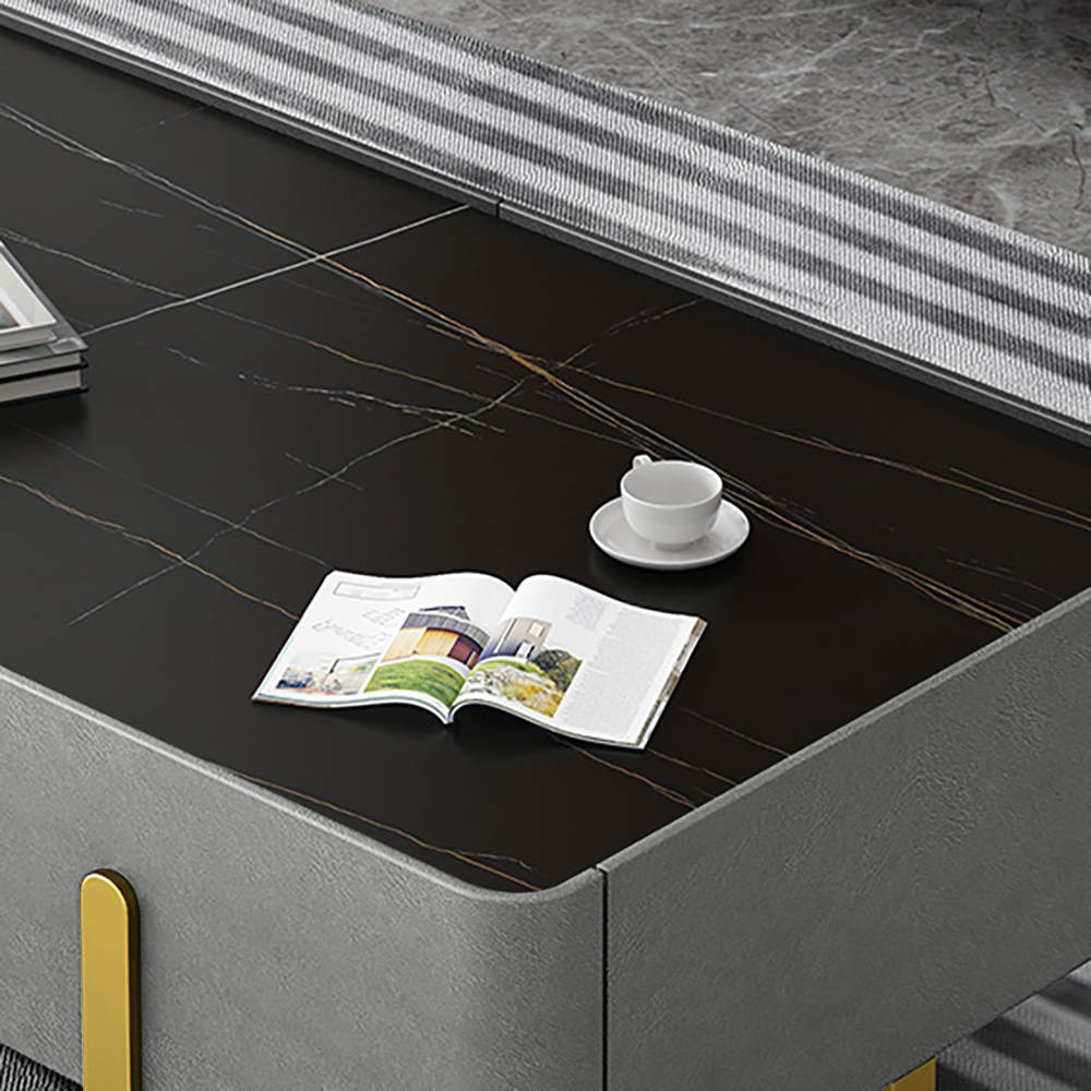 Blackcast Modern Storage Coffee Table Black Sintered Stone Top & Gold Stainless Steel