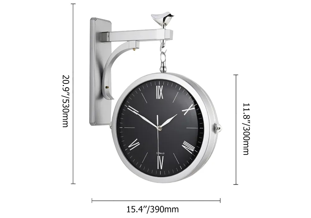 Modern Double-Sided Wall Clock Black Minimalist Hanging Clock