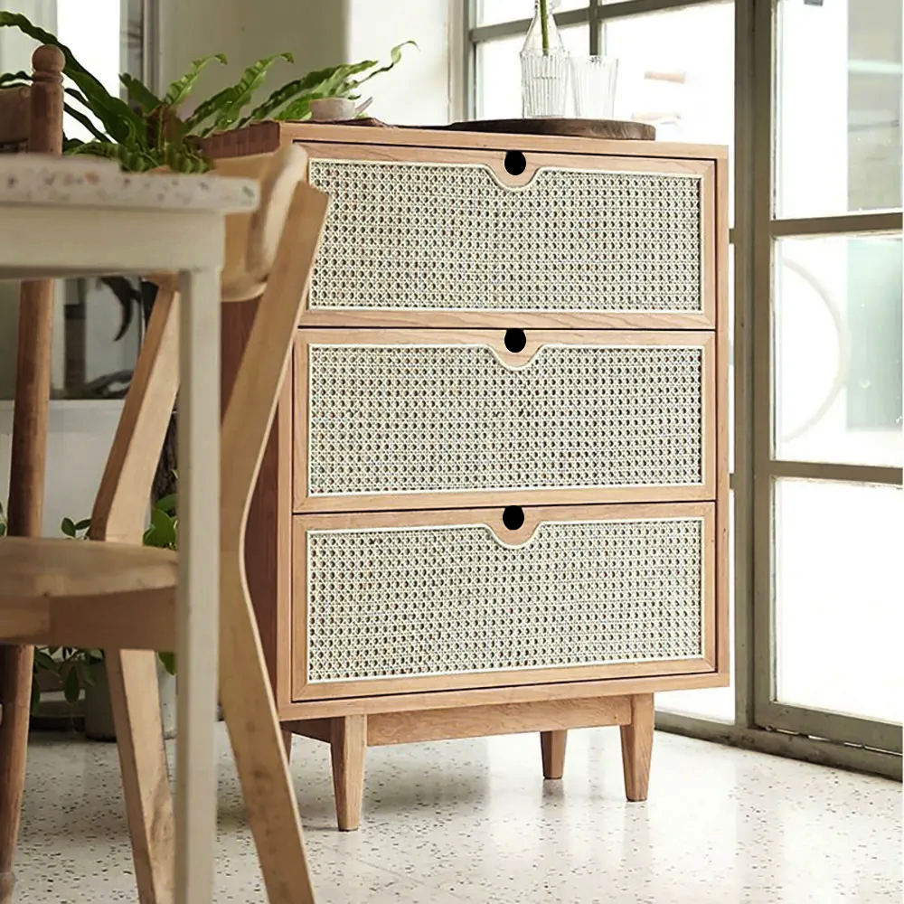 Carled Nordic Natural 3 Drawers Chest Rattan Woven in Small