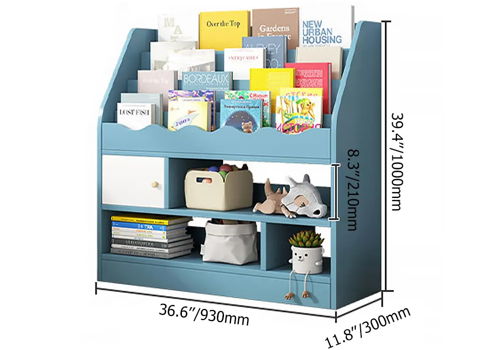 Modern White Kids Bookshelf Toy Storage Shelf in Manufacture Finish
