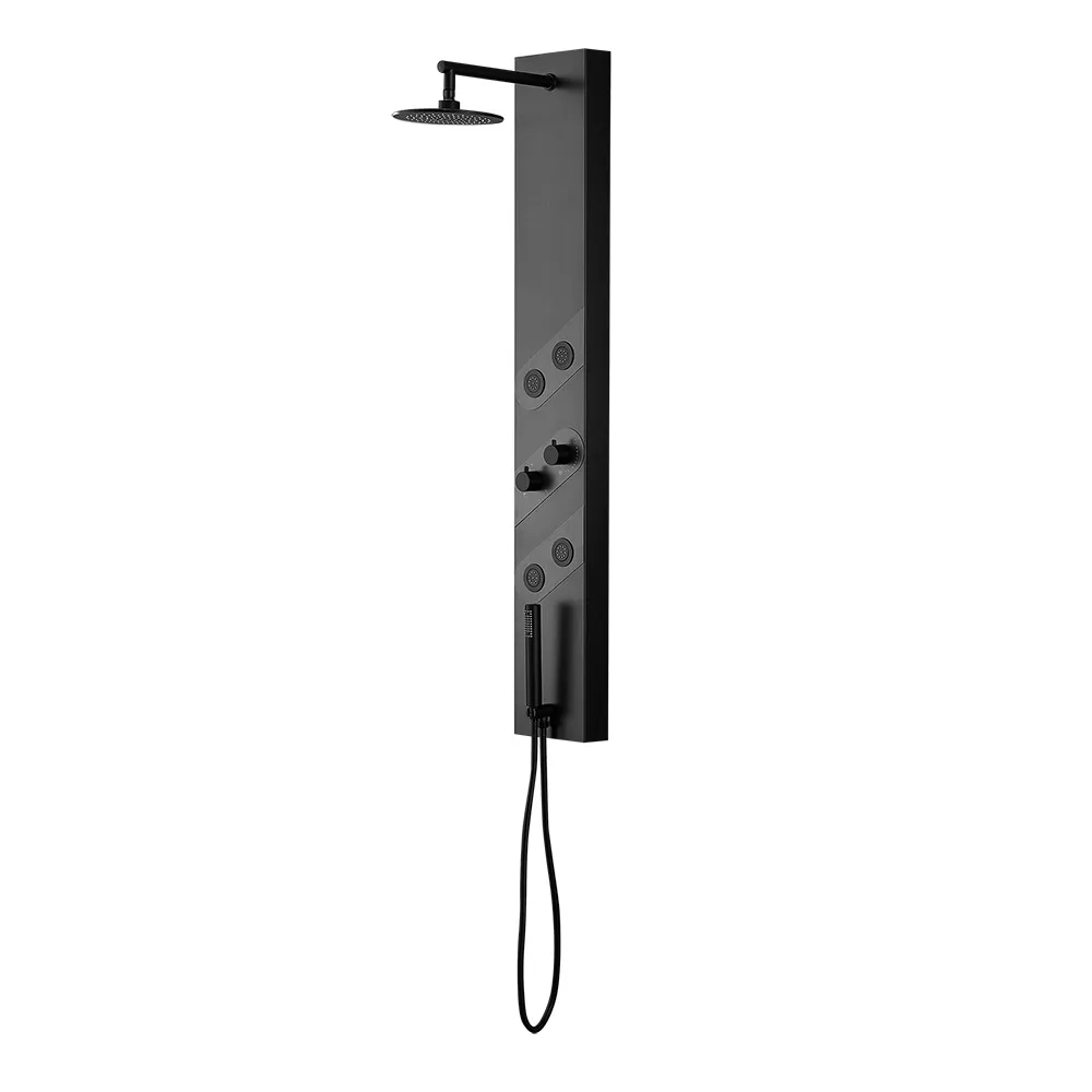 55" Black Rainfall Shower Panel with Handheld Shower Adjustable Shower Head & Body Jets