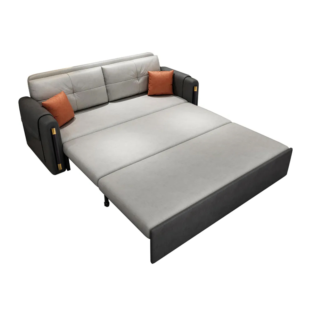 81" Modern Gray Convertible Full Sleeper Sofa Bed with Storage Leath-Aire Upholstery