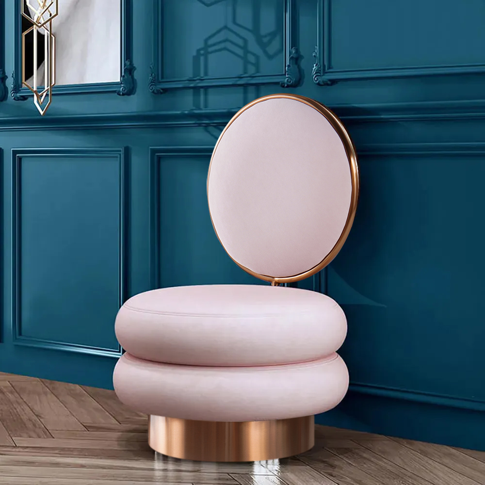 Pink Velvet Vanity Stool With Back Round Tufted Accent Chair Rose Gold