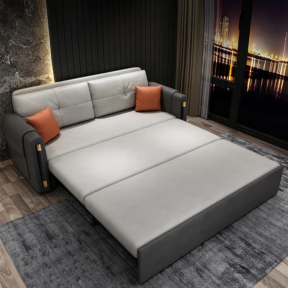 2050mm Modern Gray Convertible Full Sleeper Sofa Bed with Storage Leath-Aire Upholstery