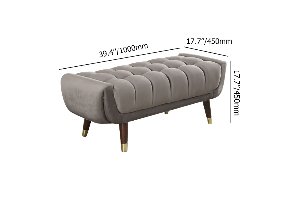 Modern Hallway Bench Grey Velvet Upholstered Ottoman Bench for End of Bed