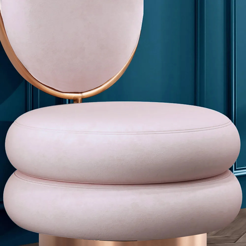 Pink Velvet Vanity Stool With Back Round Tufted Accent Chair Rose Gold