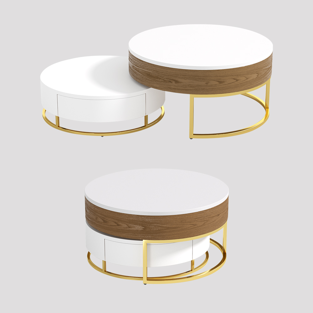 Nesnesis Round Wood Lifttop Nesting Coffee Table with Rotatable