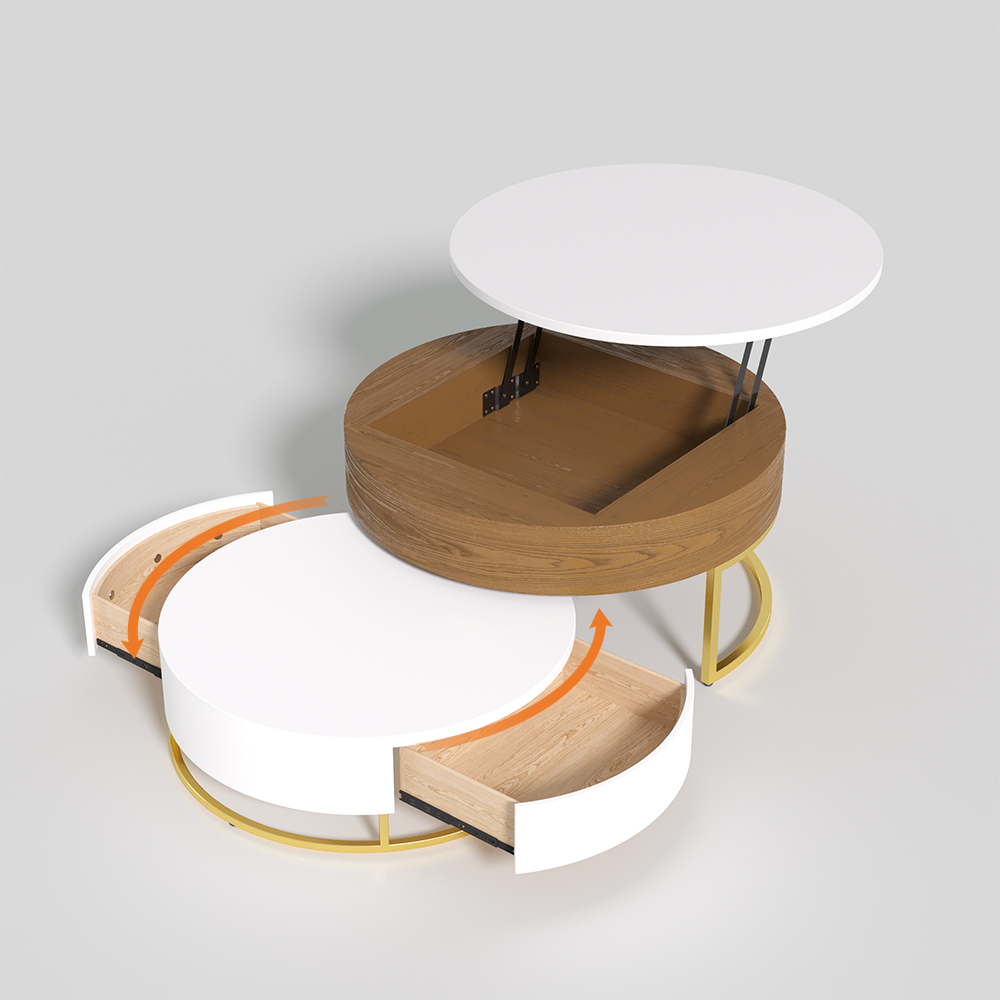Nesnesis Round Wood Lifttop Nesting Coffee Table with Rotatable