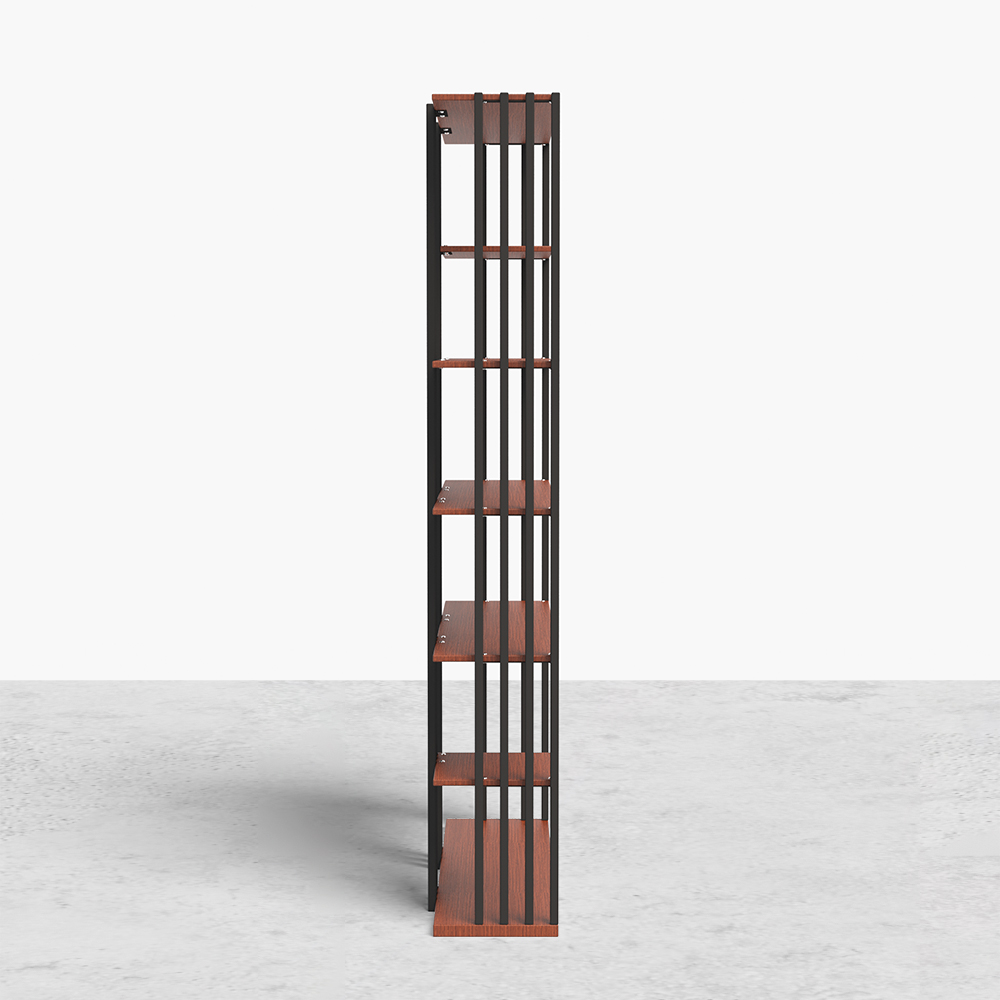 78" Industrial Black Walnut Etagere Bookshelf Display Shelving Tall Book Shelf in Steel