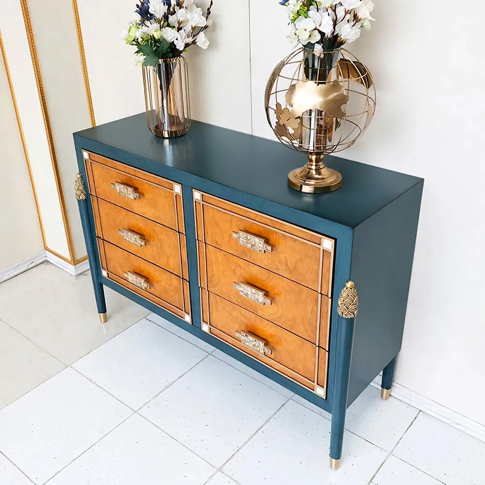 50" Modern Blue Dresser Accent with 6 Drawers and Shell Pulls