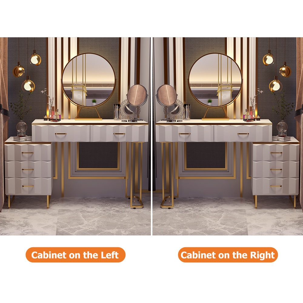 Modern White Extendable Makeup Vanity 5 Drawers Dressing Table Set with