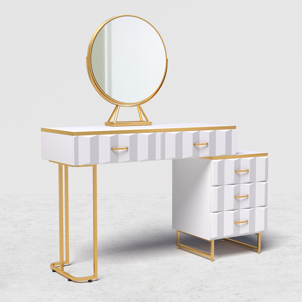 Modern White Extendable Makeup Vanity 5 Drawers Dressing Table Set with