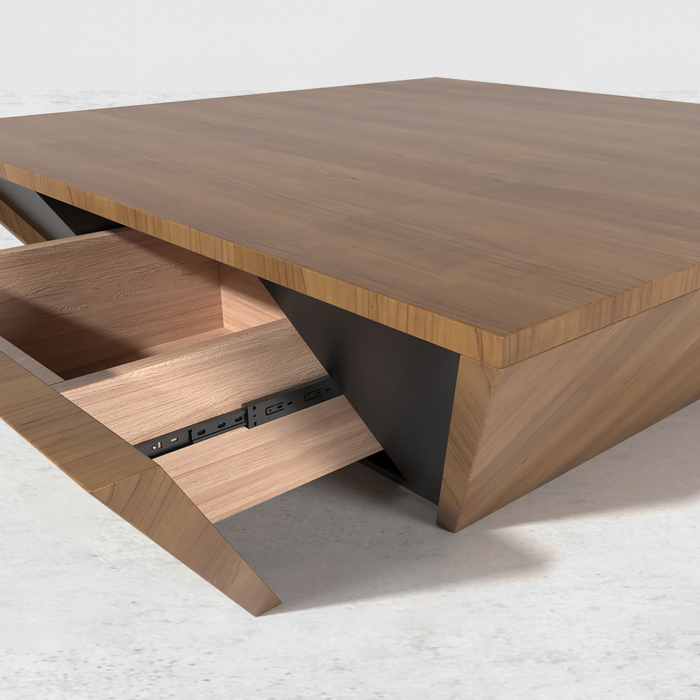 Modern Wood Coffee Table with Storage Square Drum Coffee Table with 1-Drawer
