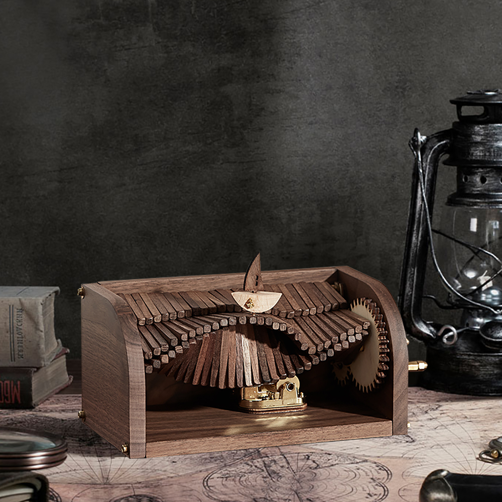 Image of Black Walnut Solid Wood Vintage Style Music Box, Romantic Gift