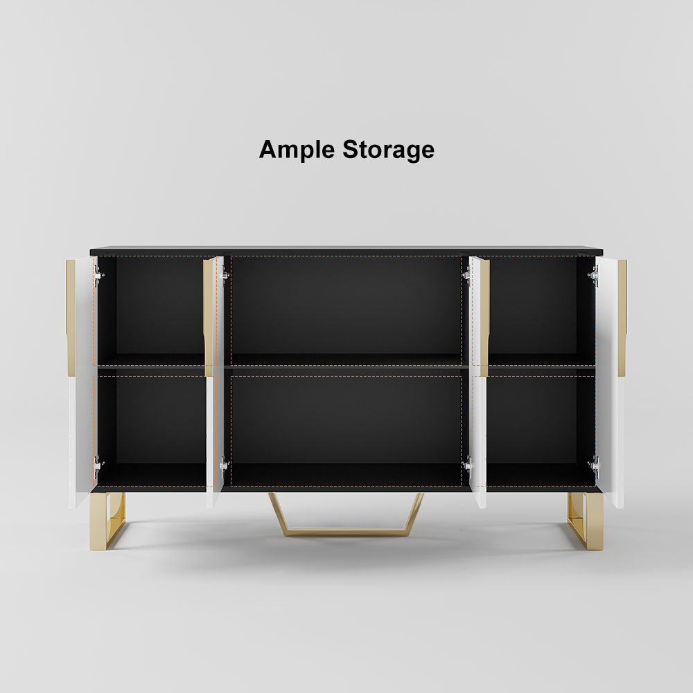 Aro Modern White and Black 60" Wide Wood Sideboard Buffet 4 Doors for Kitchen Storage