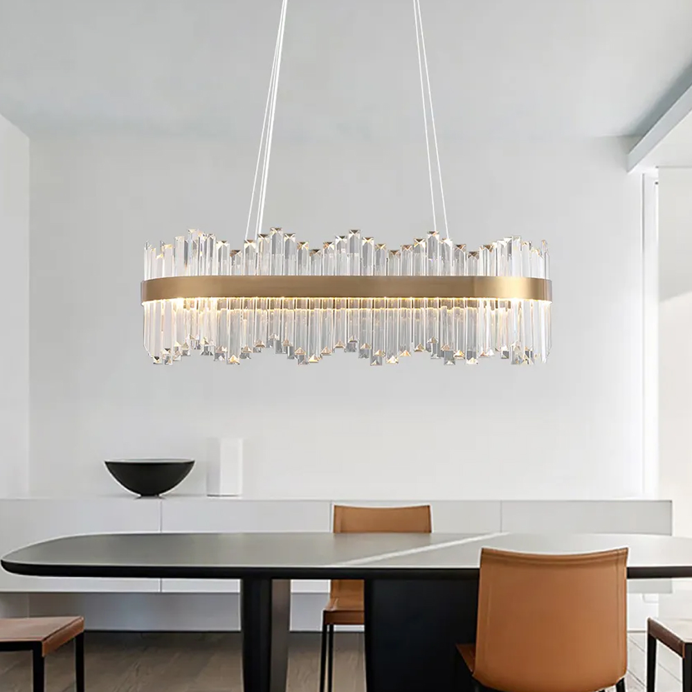Modernes ovales LED-Kristall-Kücheninsel-Licht Messing mit Röhren