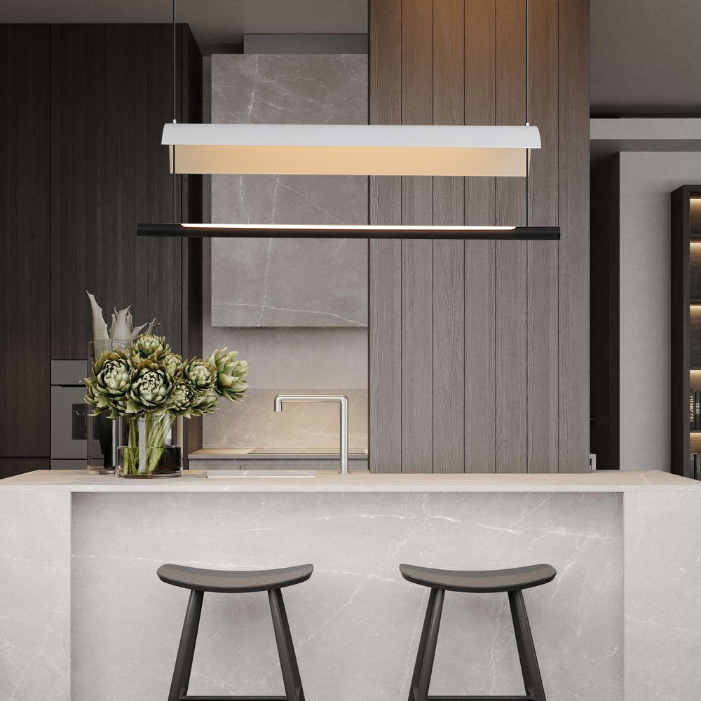 Modern Linear LED Kitchen Island Light Metal Black & White