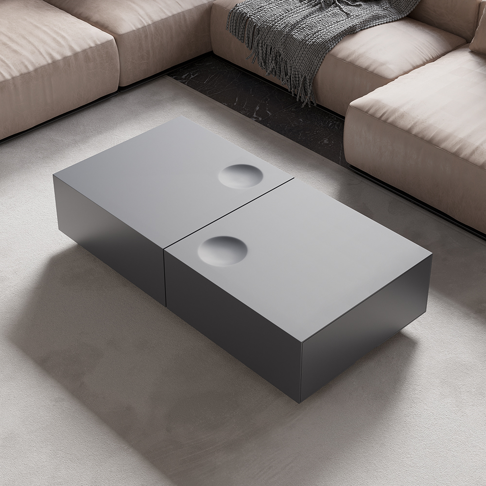 Modern Grey Coffee Table with Storage Square Coffee Table with Drawer Living Room Furniture