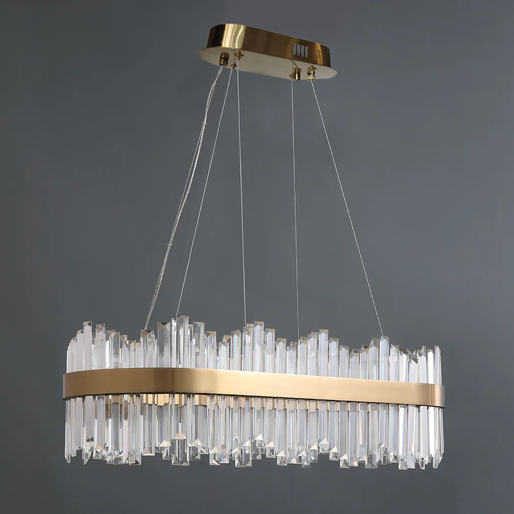 Modern Oval LED Crystal Kitchen Island Light Brass with Tubes Shaped
