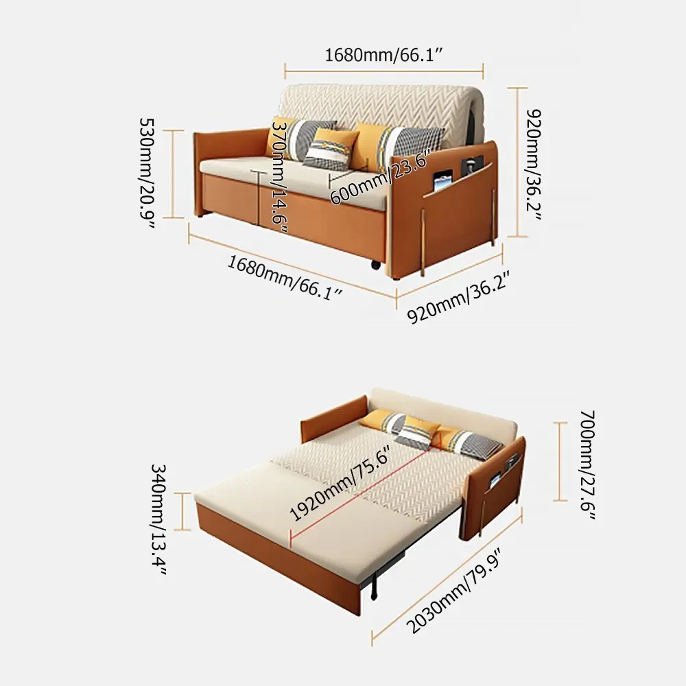 Samt Full Sleeper Sofa gepolstert Cabrio Modernes Sofa mit Stauraum