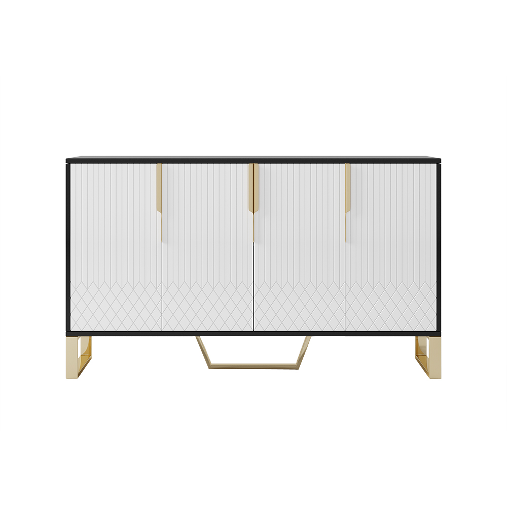 Aro Modern White and Black 60" Wide Wood Sideboard Buffet 4 Doors for Kitchen Storage