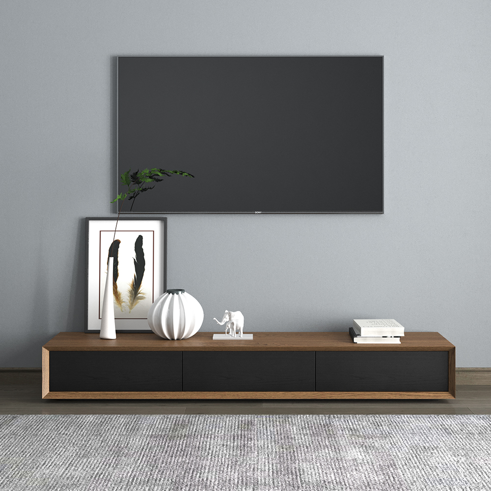 Morami Modern 1800mm Walnut & Black TV Stand Rectangle Media Console with 4 Drawers