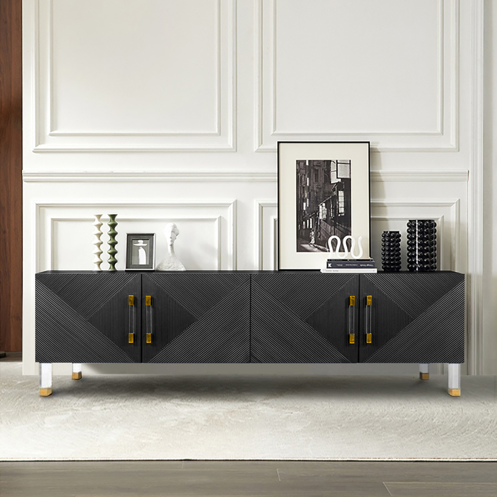Modern 79" Black Storage Sideboard Buffet with 4 Doors Gold Leg