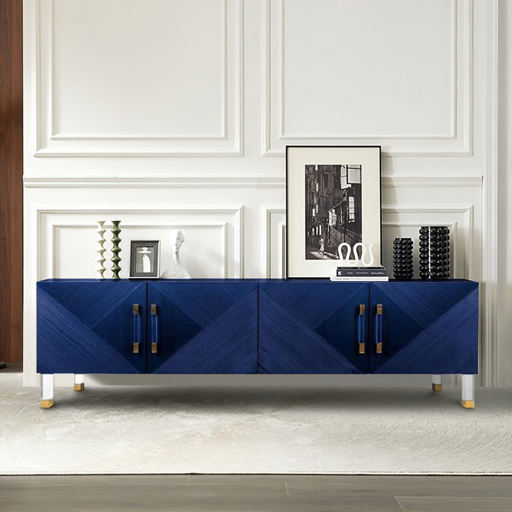 Modernes 78" Blau mit goldenem Bein Sideboard Buffet mit Goldbein und 4 Türen