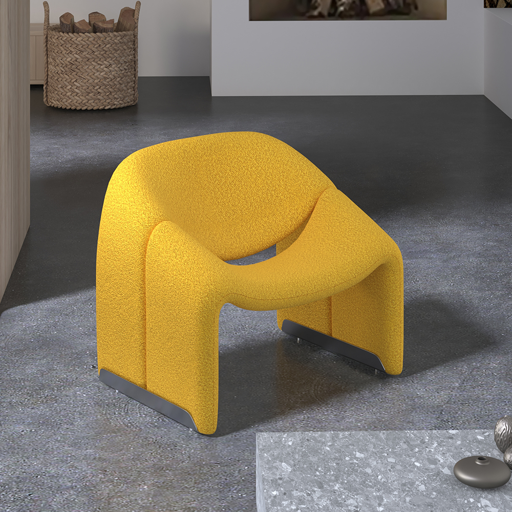 Image of 28.3" Modern Yellow Boucle Accent Chair Lounge Chair for Living Room