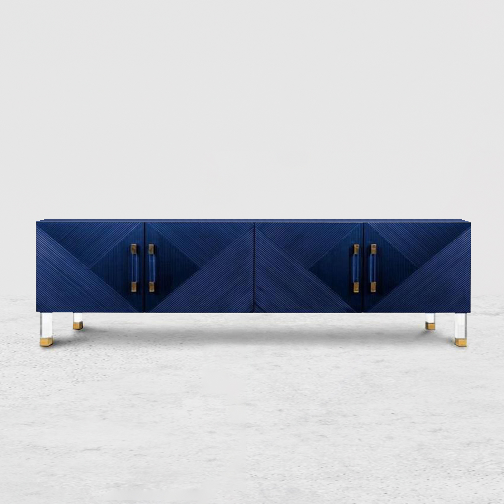 Modern 79" Blue Storage Sideboard Buffet with 4 Doors Gold Leg