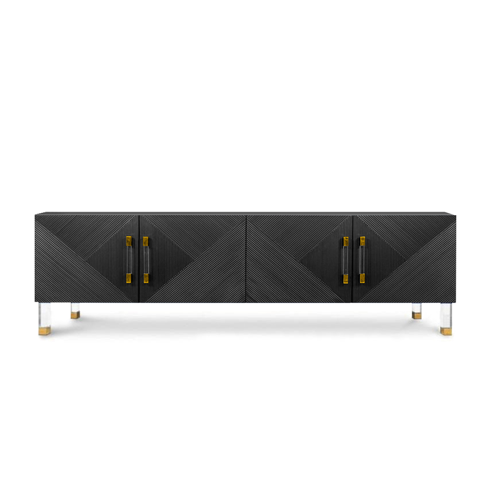 Modern 79" Black Storage Sideboard Buffet with 4 Doors Gold Leg