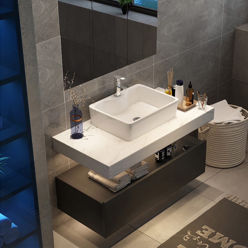 35" Modern Floating Bathroom Vanity Set With Single Sink White and Black