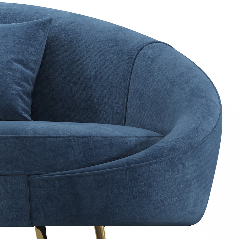 Modern 63" Blue Velvet Curved Sofa Gold Legs Toss Pillow IncludedHomary