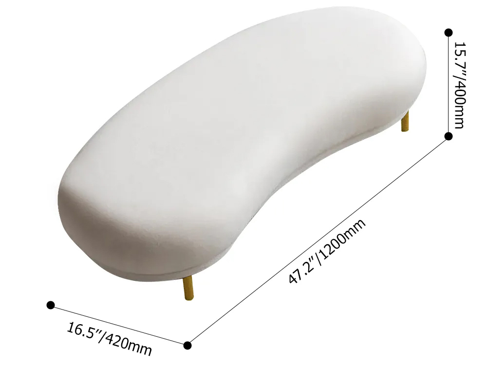 Modern White Velvet Bench Upholstered Curved Bench for End of Bed with Metal Legs