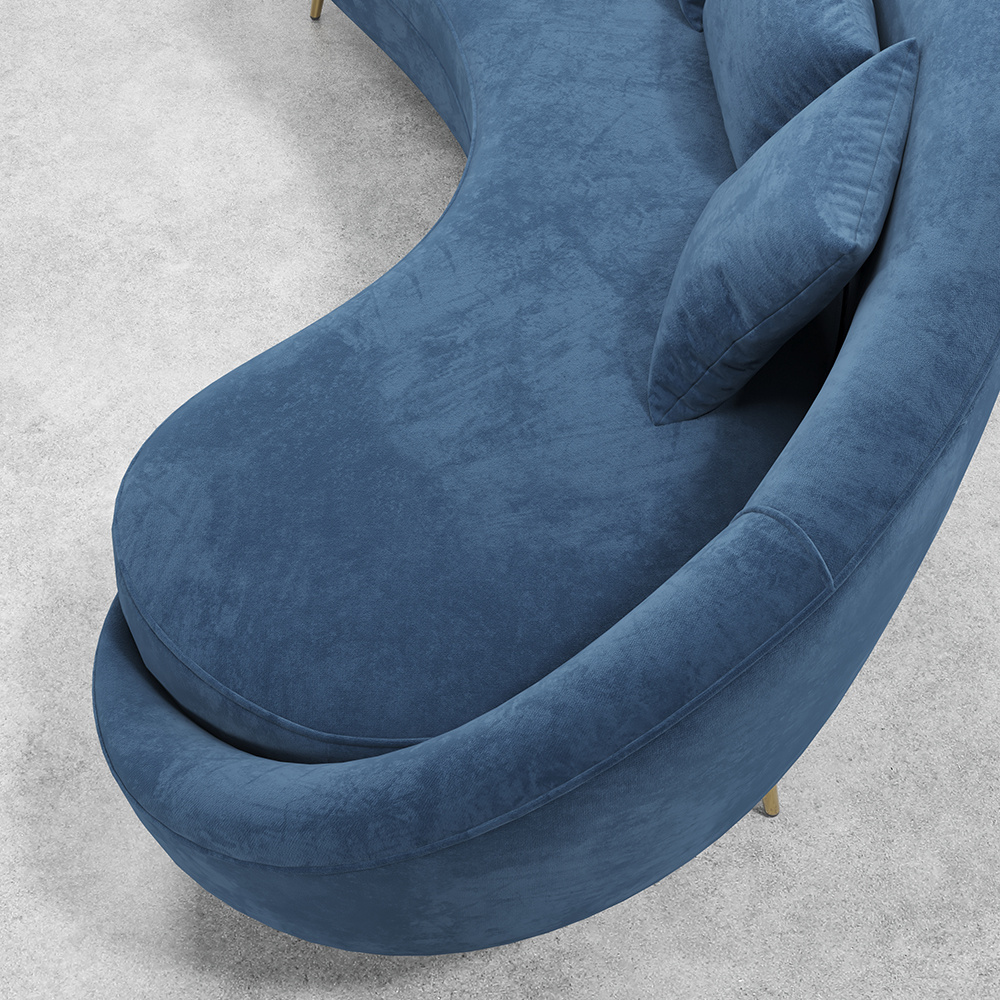 Modern 2400mm Blue Velvet Curved 3 Seaters Sofa for Living Room