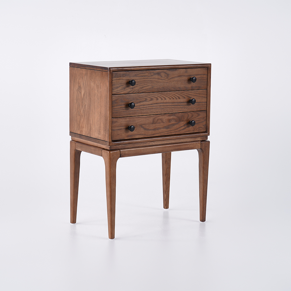 Tanic Mid Century Chest Cabinet with Storage 3 Drawers of Ash Wood in Walnut