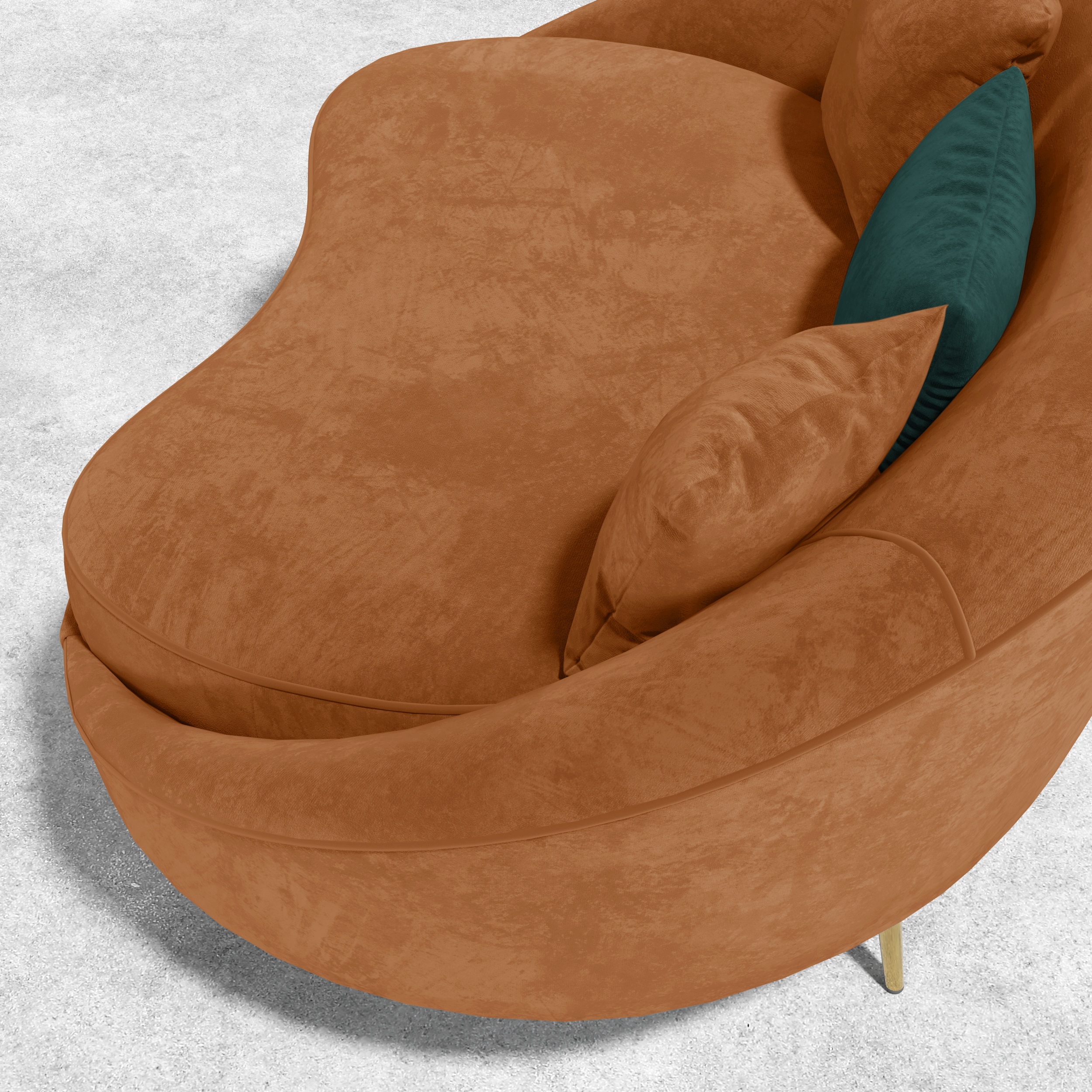 Modern 63" Bronze Velvet Curved Sofa Toss Pillow Included