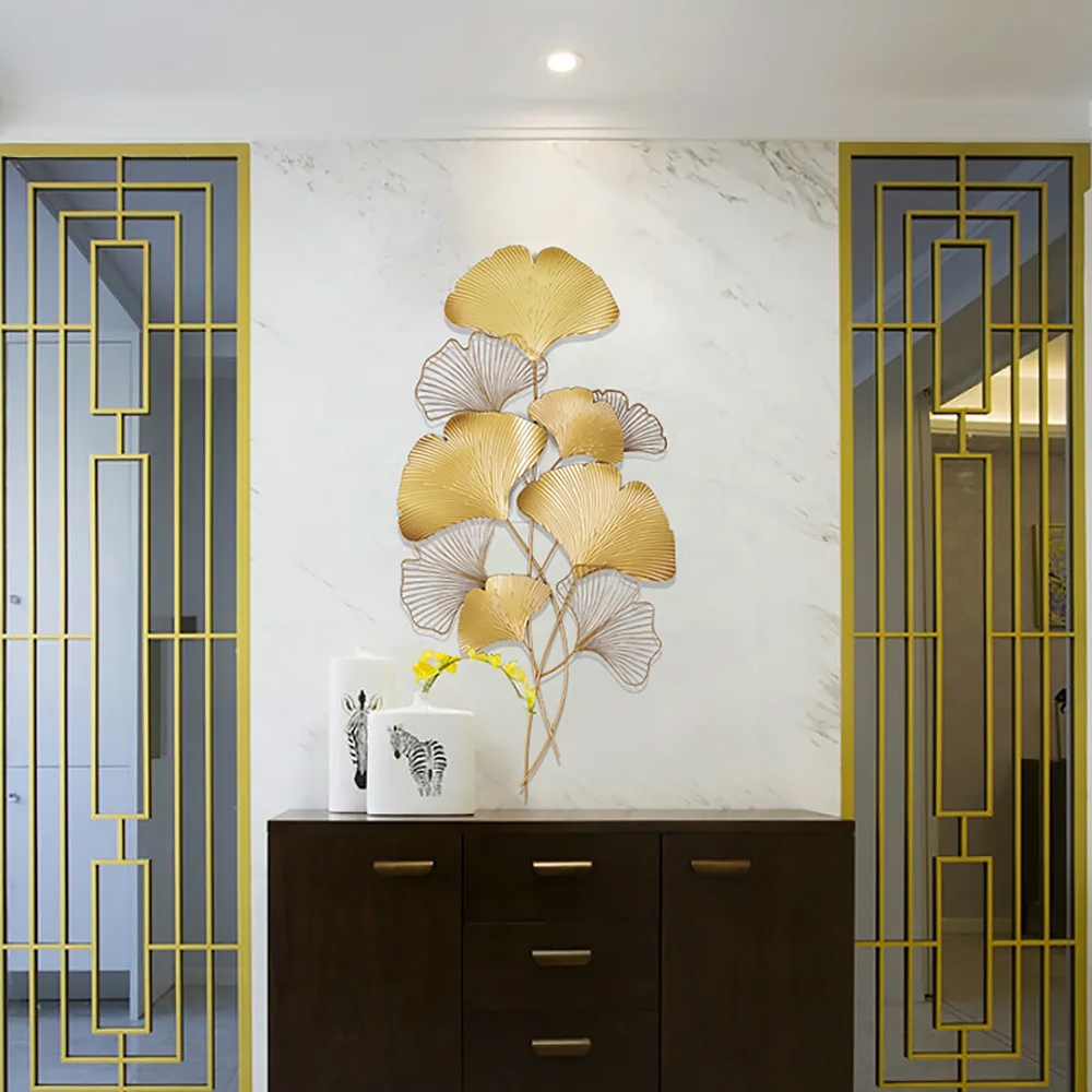 550mm x 1100mm Metal Ginko Leaf Modern Home Wall Decor in Gold