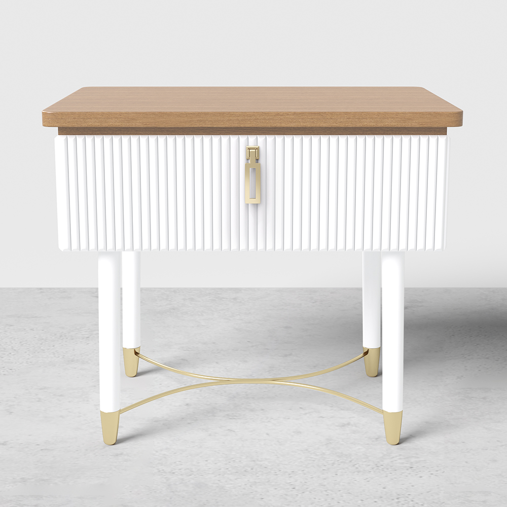 Moderner Nachttisch aus Holz, Weiß, mit Schublade, goldfarben