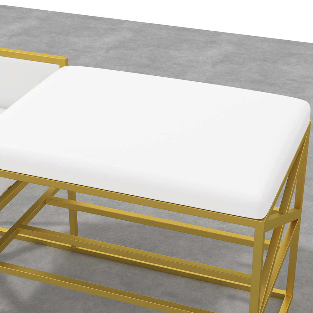 Modern PU Leather Upholstered Entryway Bench White with Gold Legs