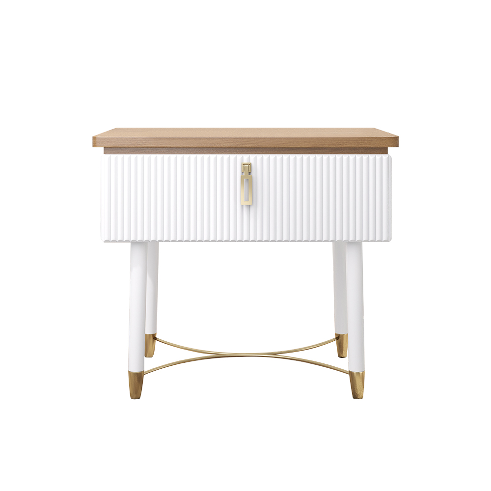 Moderner Nachttisch aus Holz, Weiß, mit Schublade, goldfarben