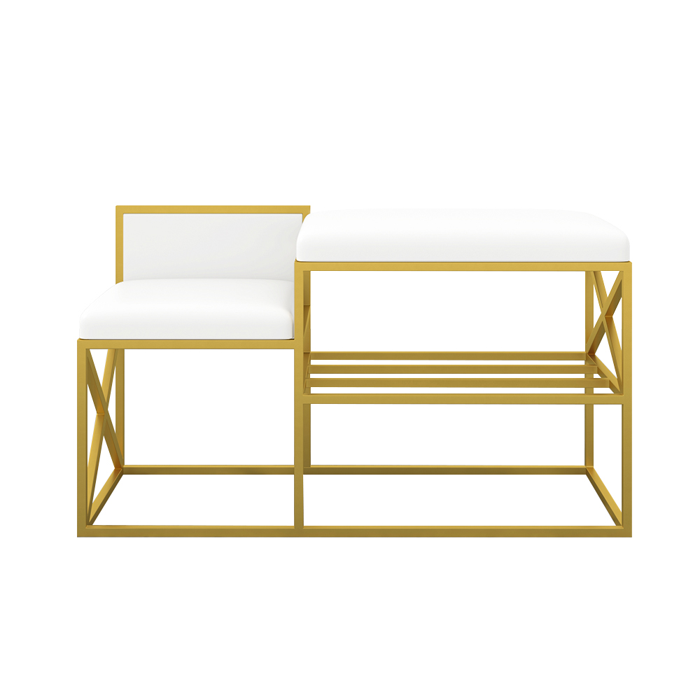 Modern PU Leather Upholstered Entryway Bench White with Gold Legs